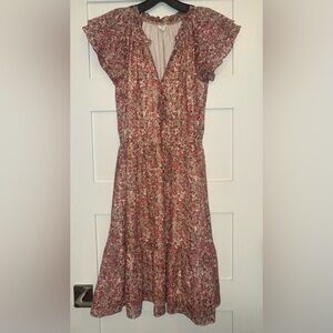 Caslon XS Red Pink and White Floral Dress Ruffle Sleeve